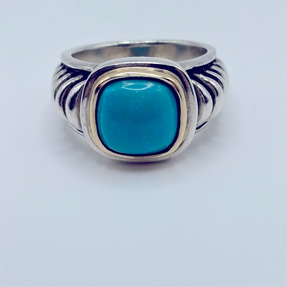 Joseph Esposito ESPO 925 & 14k halo Turquoise Cable Ring approx size 7 -RETIRED